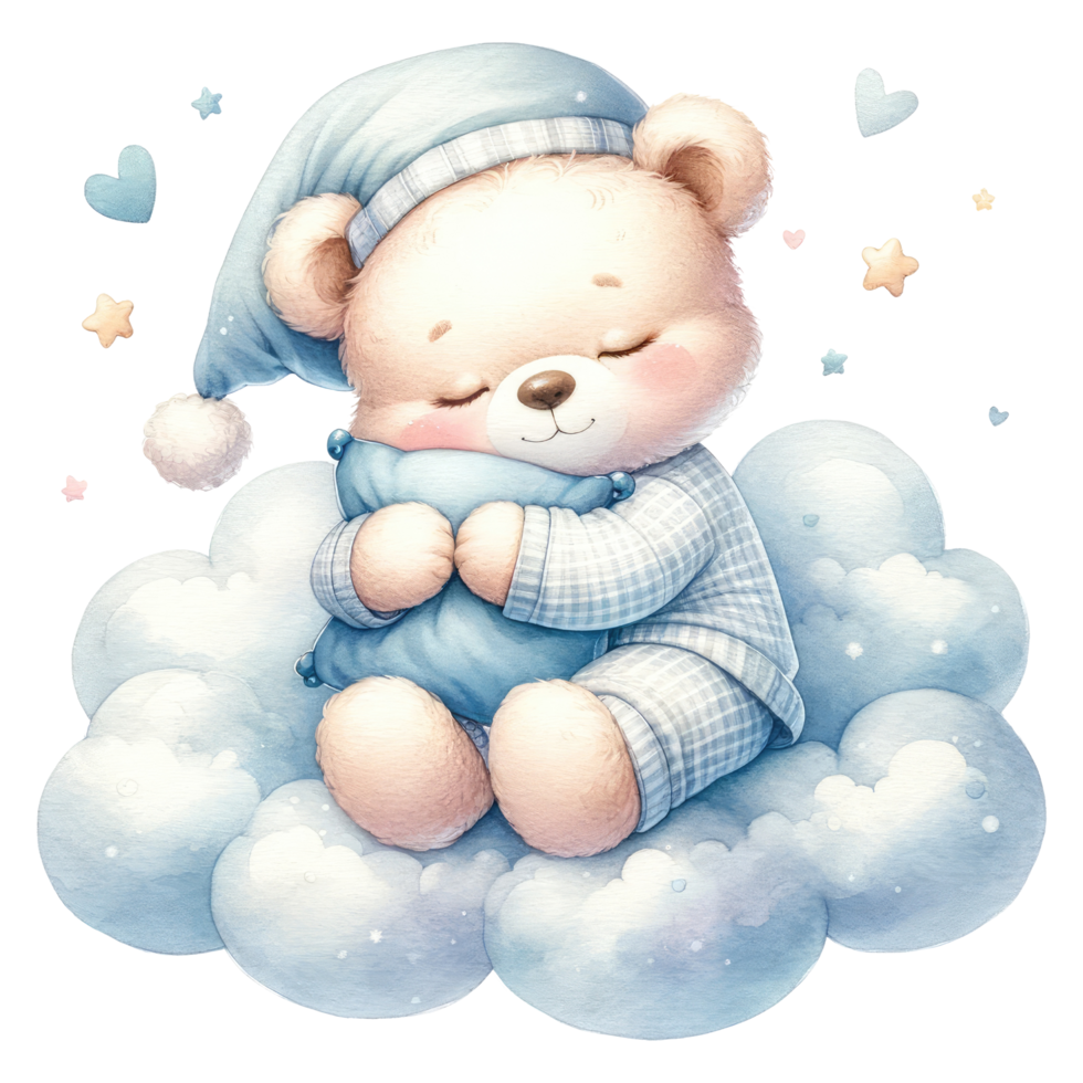 AI generated Sleeping Teddy Bear on Cloud Illustration png