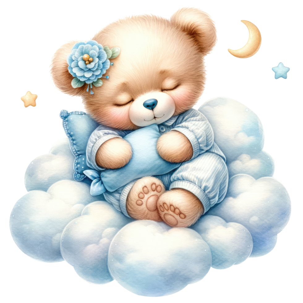 AI generated Sleeping Teddy Bear on Cloud Illustration png
