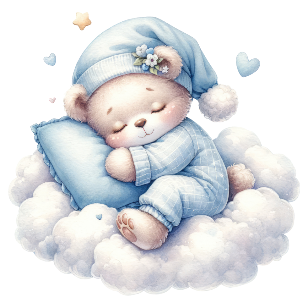 AI generated Sleeping Teddy Bear on Cloud Illustration png