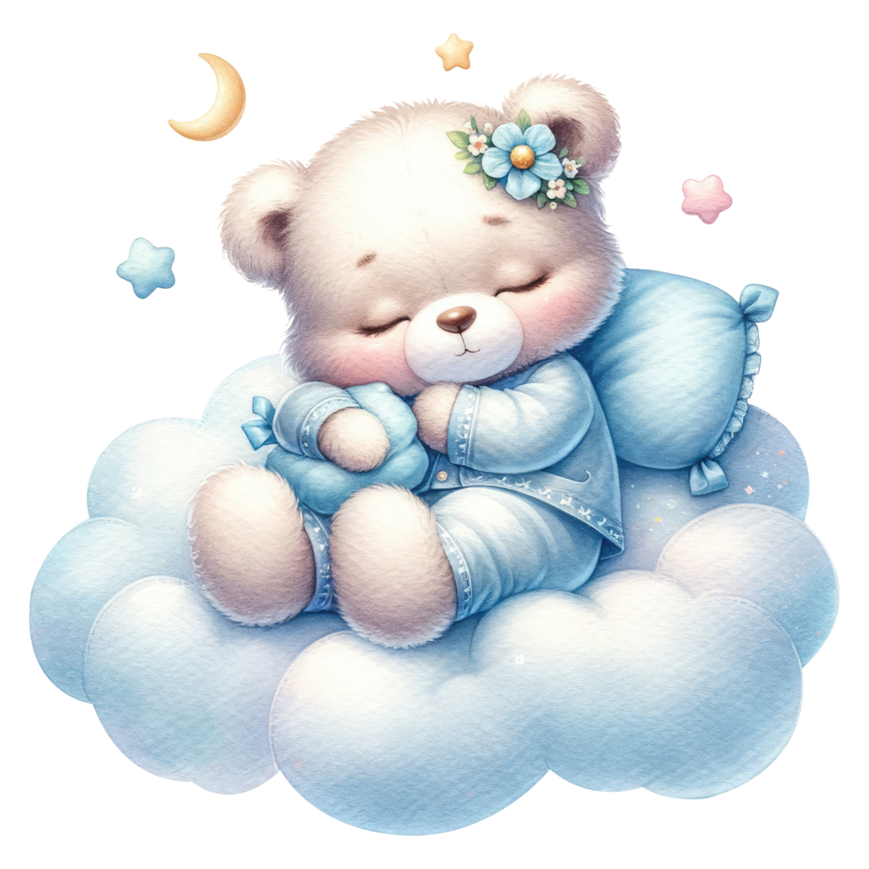 AI generated Sleeping Teddy Bear on Cloud Illustration png