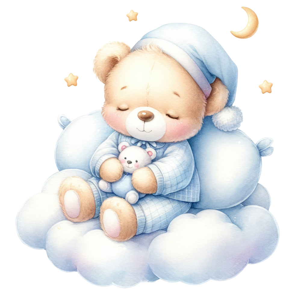 AI generated Sleeping Teddy Bear on Cloud Illustration png