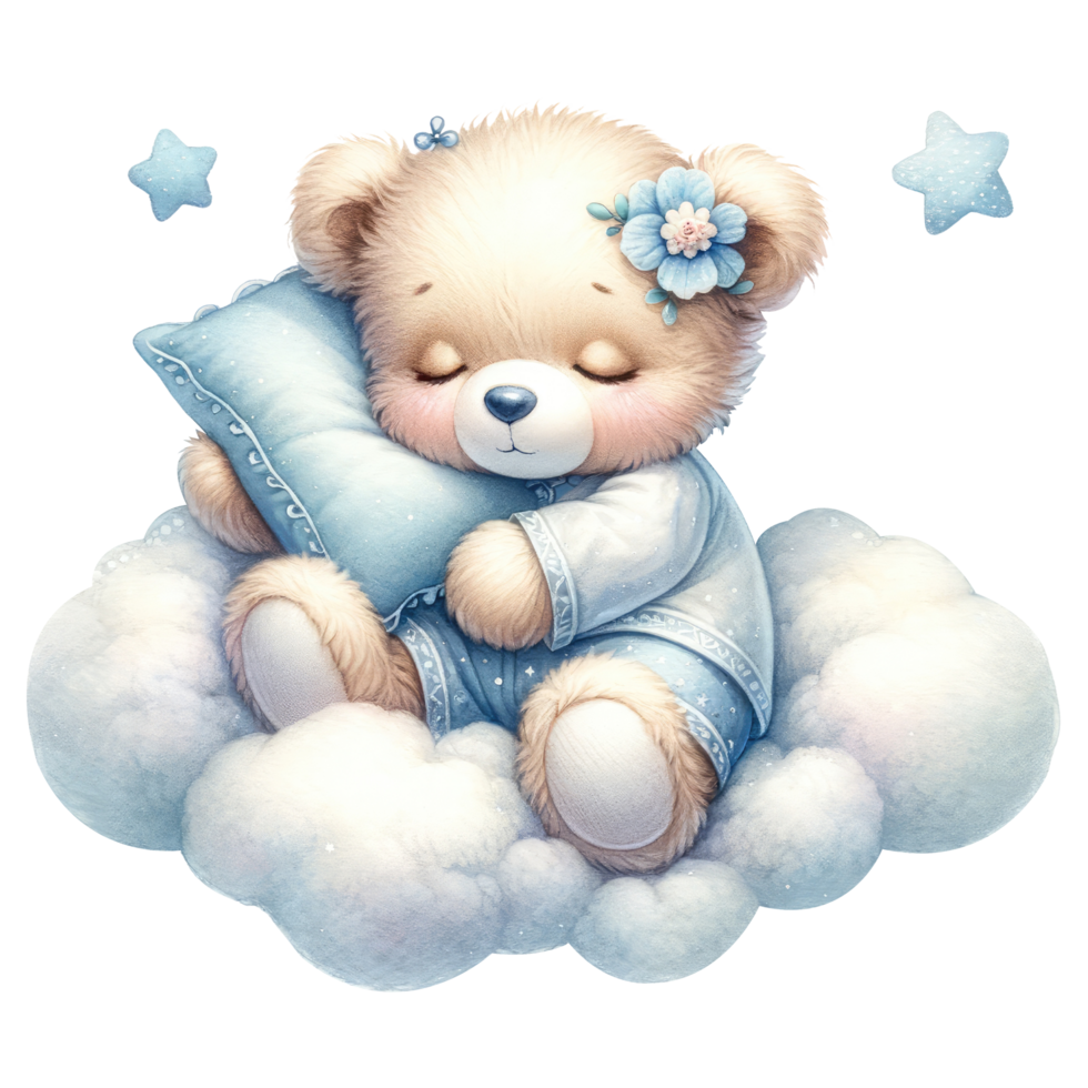 AI generated Sleeping Teddy Bear on Cloud Illustration png