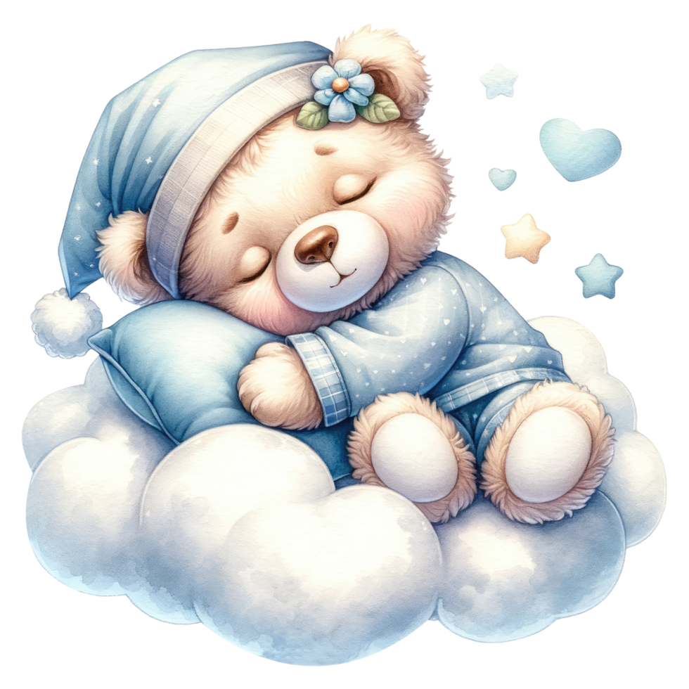 AI generated Sleeping Teddy Bear on Cloud Illustration png