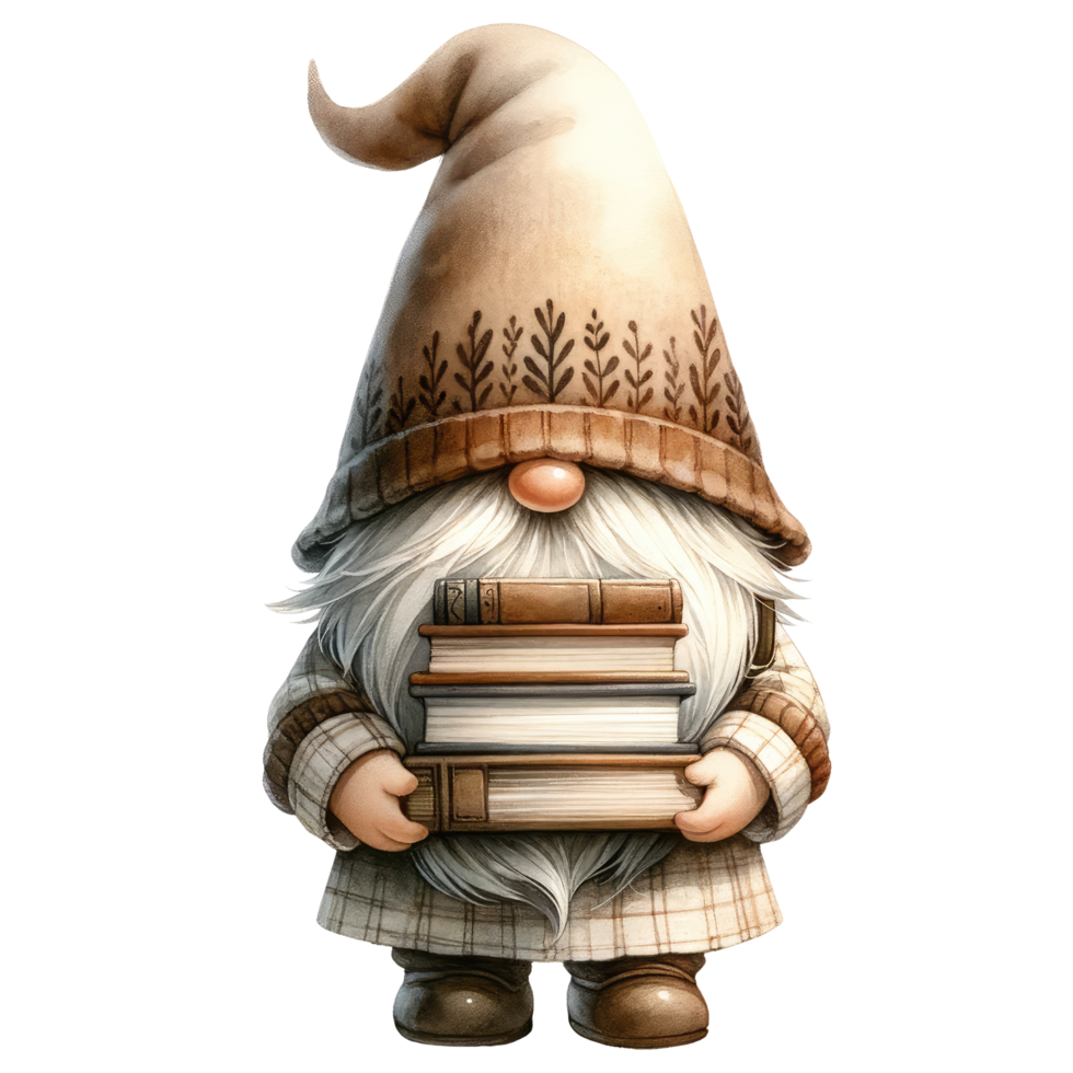 AI generated Gnome Reading a Book Illustration. png
