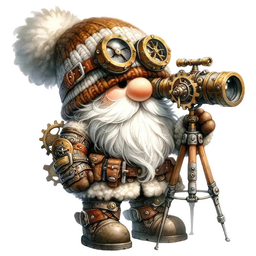 AI generated Steampunk Gnome Character with Aviator Goggles. png