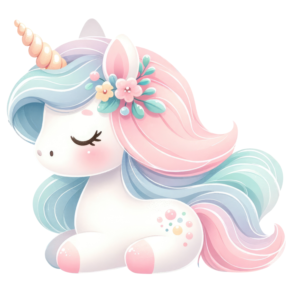 AI generated Cute Unicorn Character with Flower Wreath png