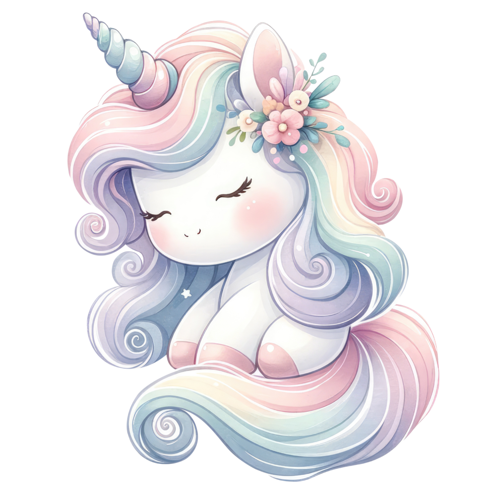 AI generated Cute Unicorn Character with Flower Wreath png