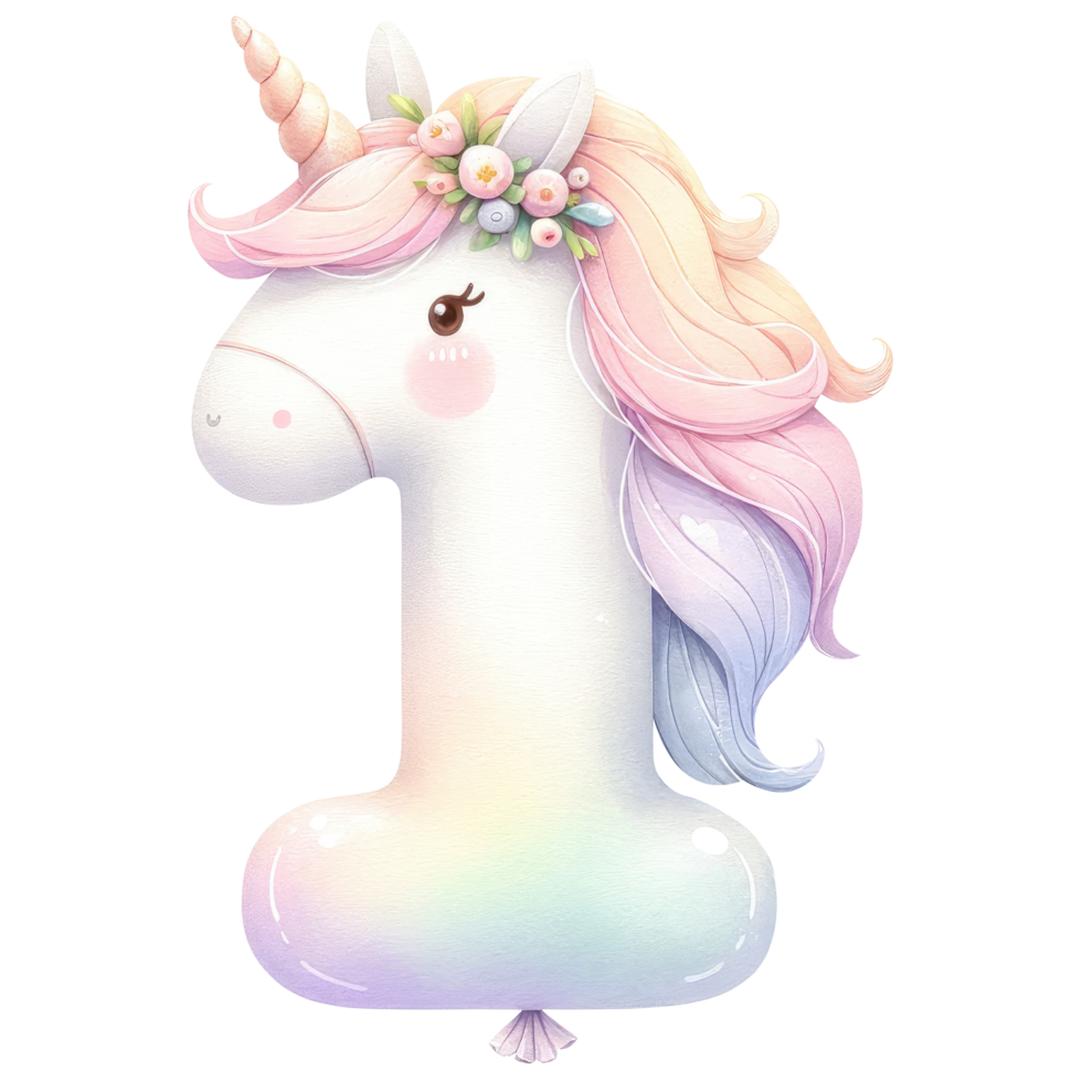 AI generated Pastel Unicorn Number One with Floral Decor png