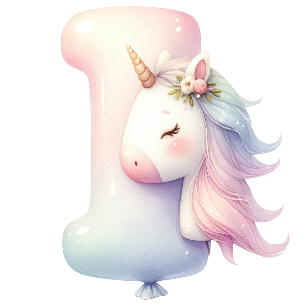 AI generated Whimsical Unicorn Letter I with Floral Accent png