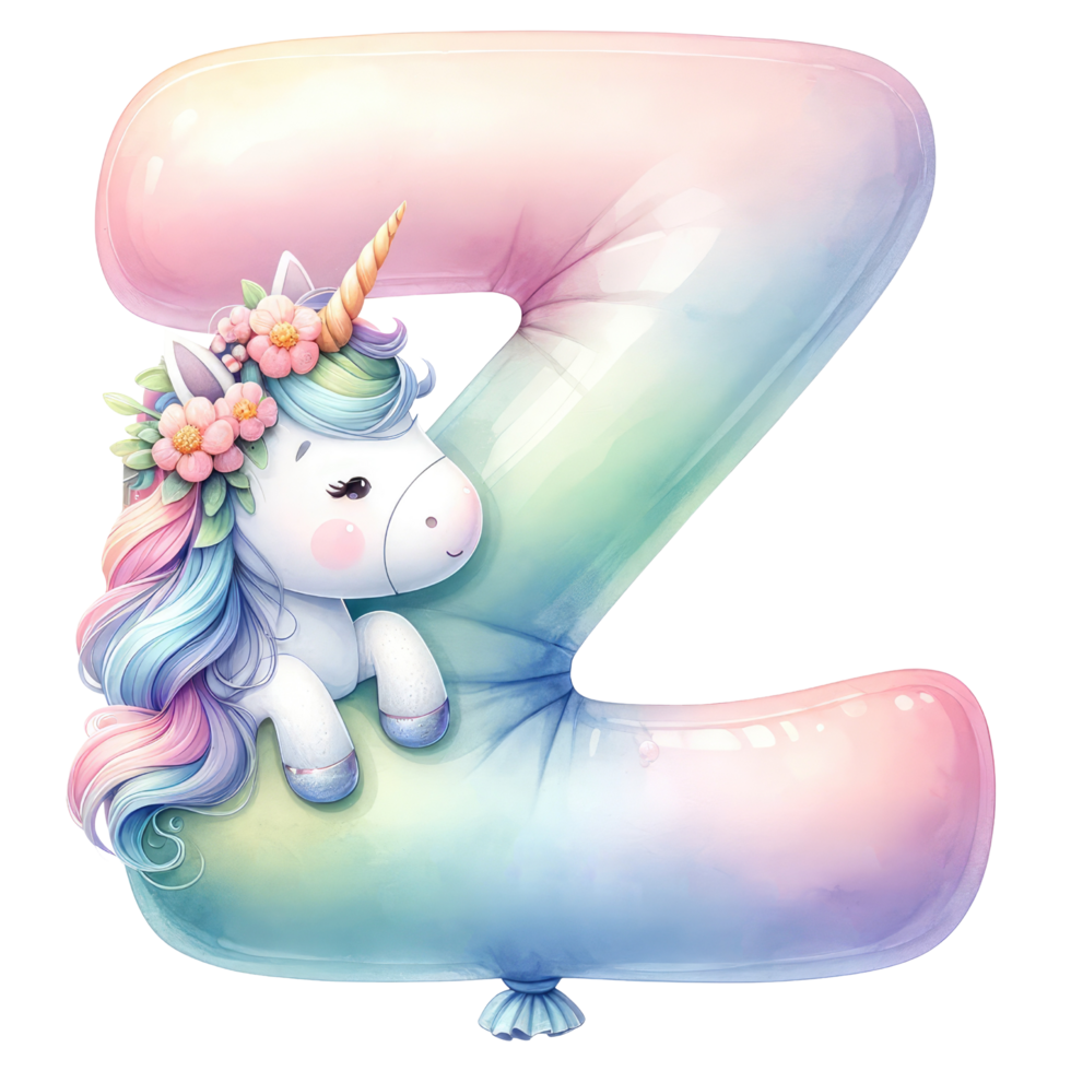 AI generated Whimsical Unicorn Letter Z with Floral Accent png