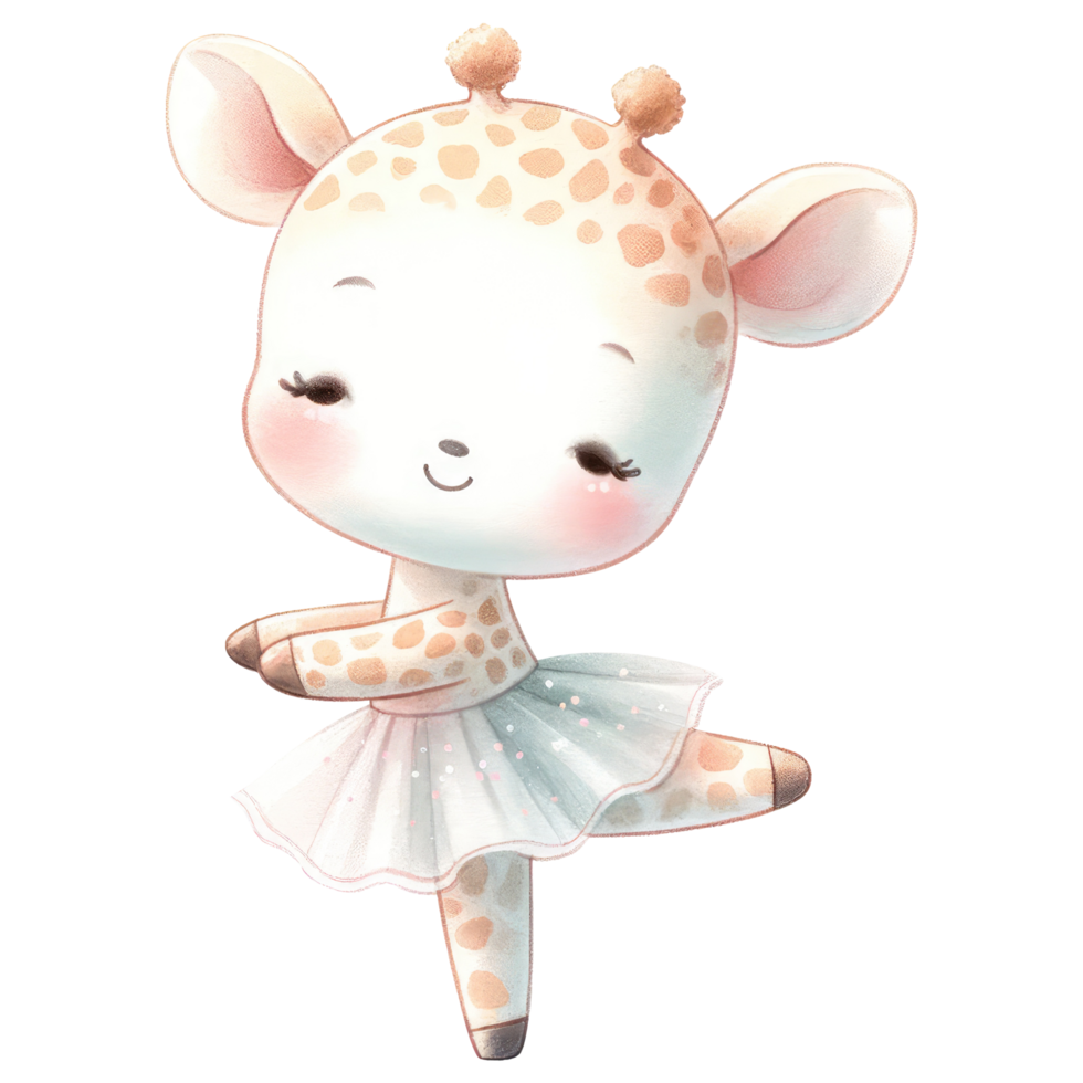 AI generated Cute Giraffe Ballerina Cartoon Illustration. png