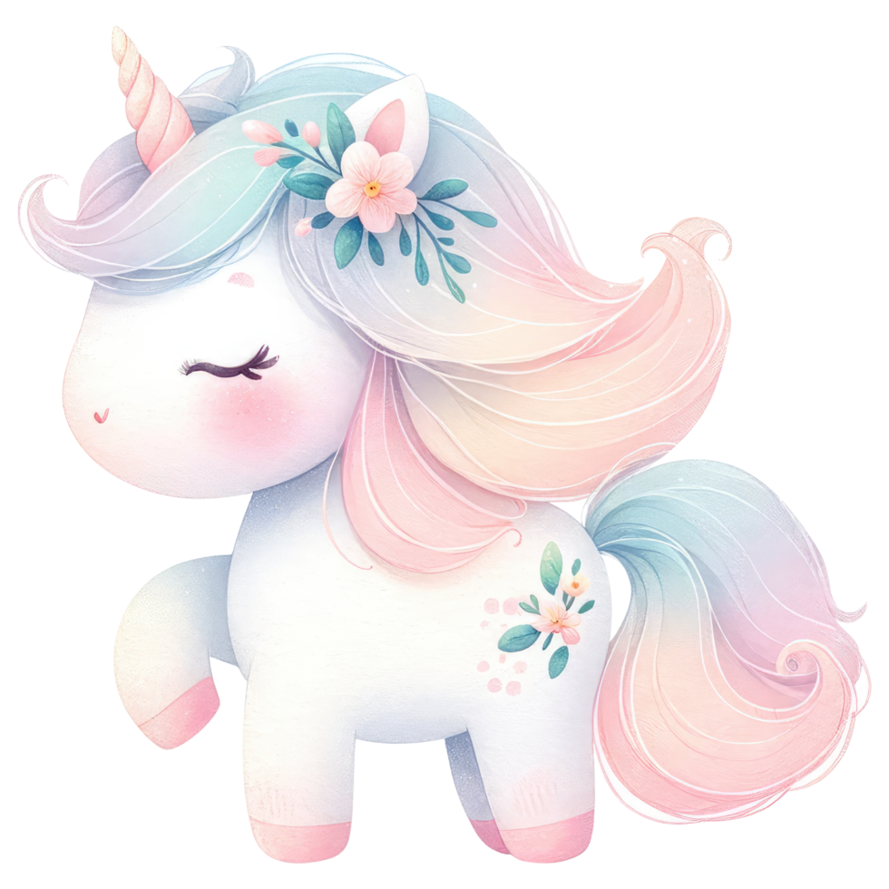 AI generated Cute Unicorn Character with Flower Wreath png