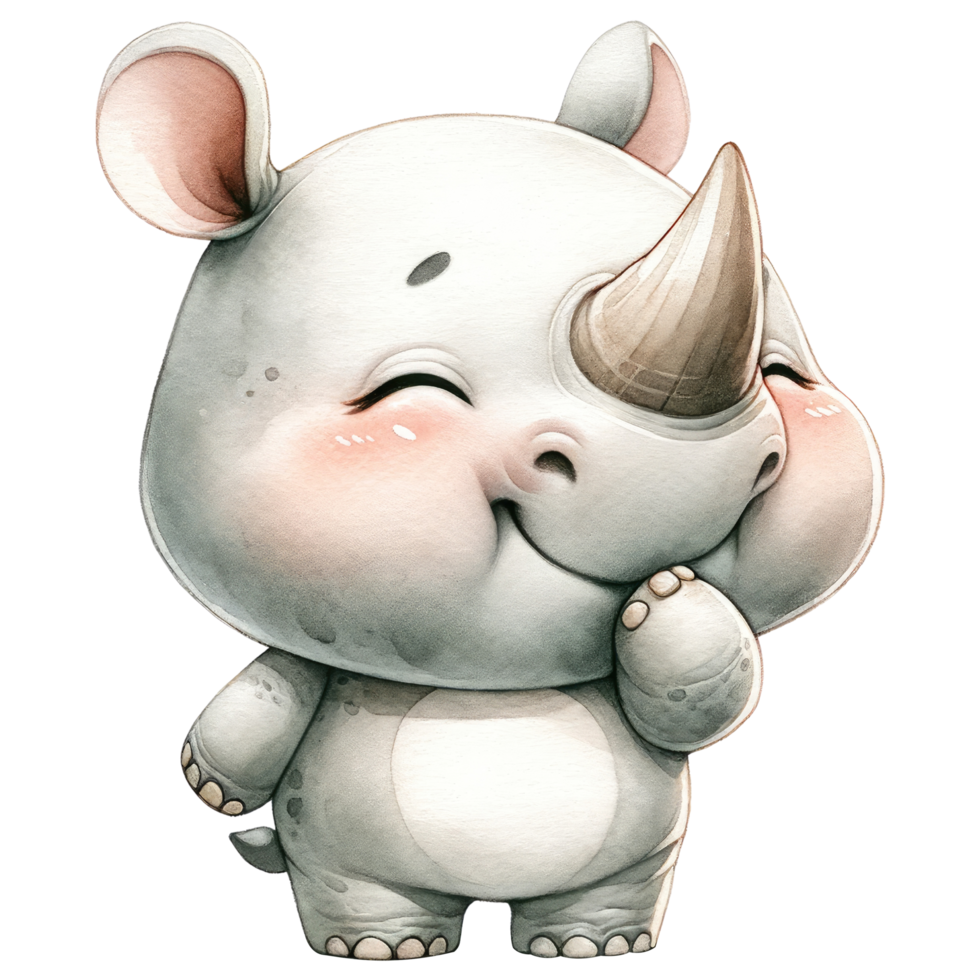 AI generated Adorable Baby Rhinoceros Cartoon Illustration. png