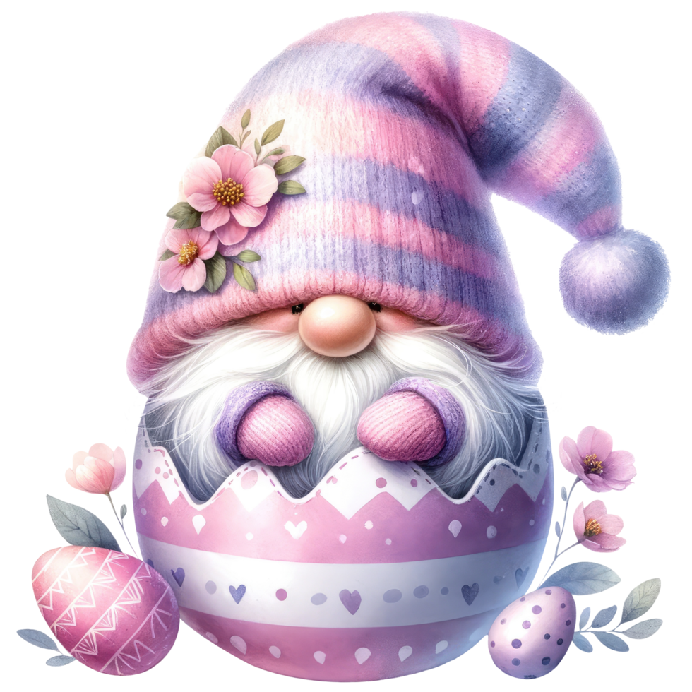 AI generated Whimsical Gnome with Easter Eggs Illustration png