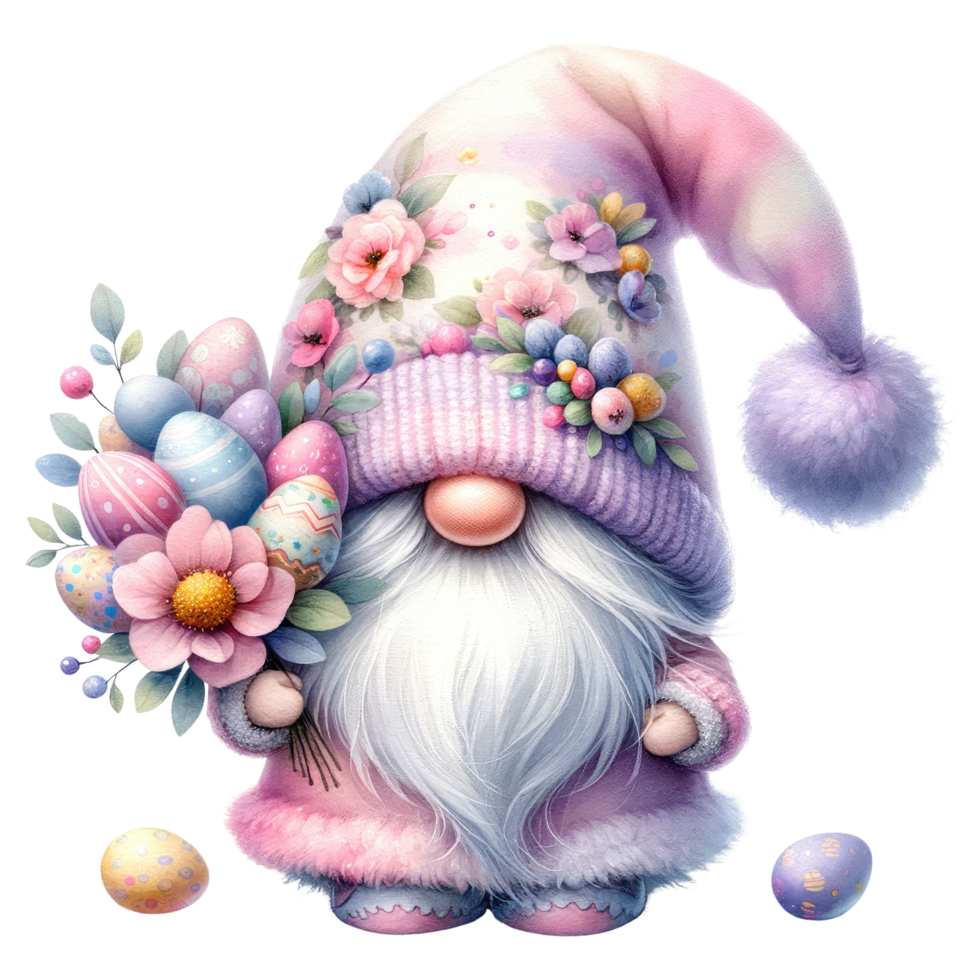 AI generated Whimsical Gnome with Easter Eggs Illustration png