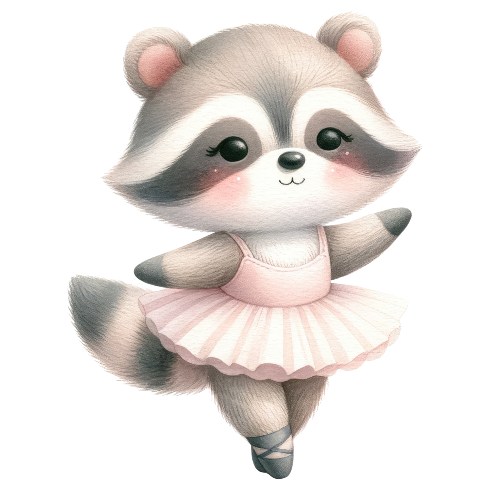 AI generated Cute Raccoon Ballerina Cartoon Illustration. png