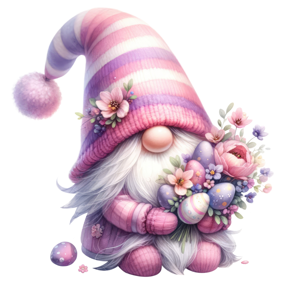 AI generated Whimsical Gnome with Easter Eggs Illustration png