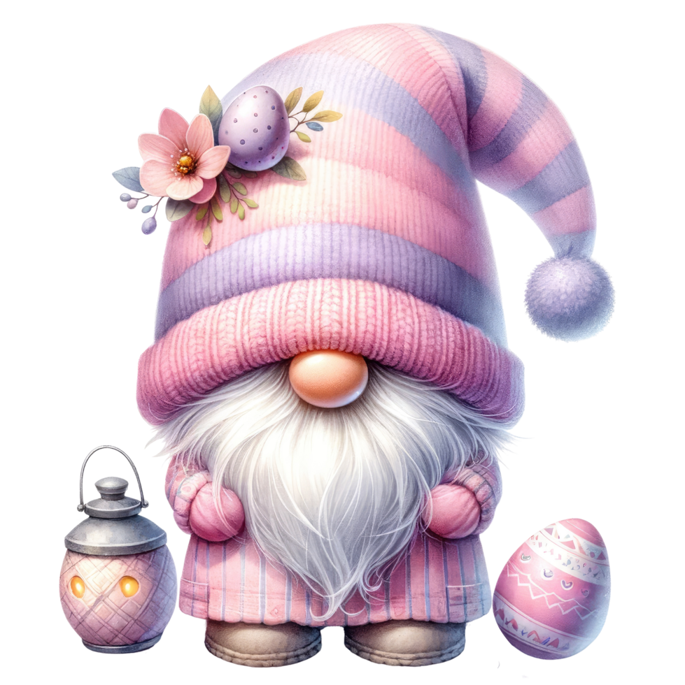 ai genererad nyckfull gnome med påsk ägg illustration png