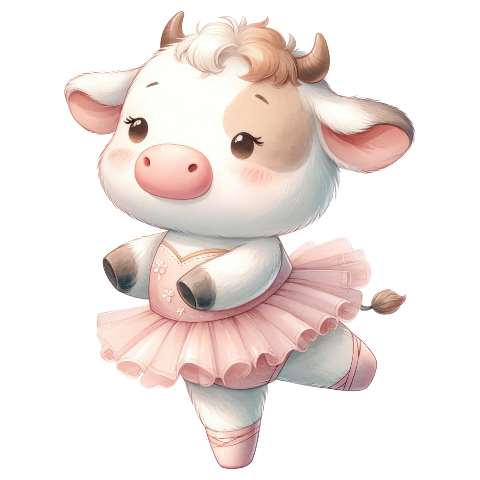 AI generated Cute Cow Ballerina Cartoon Illustration. png