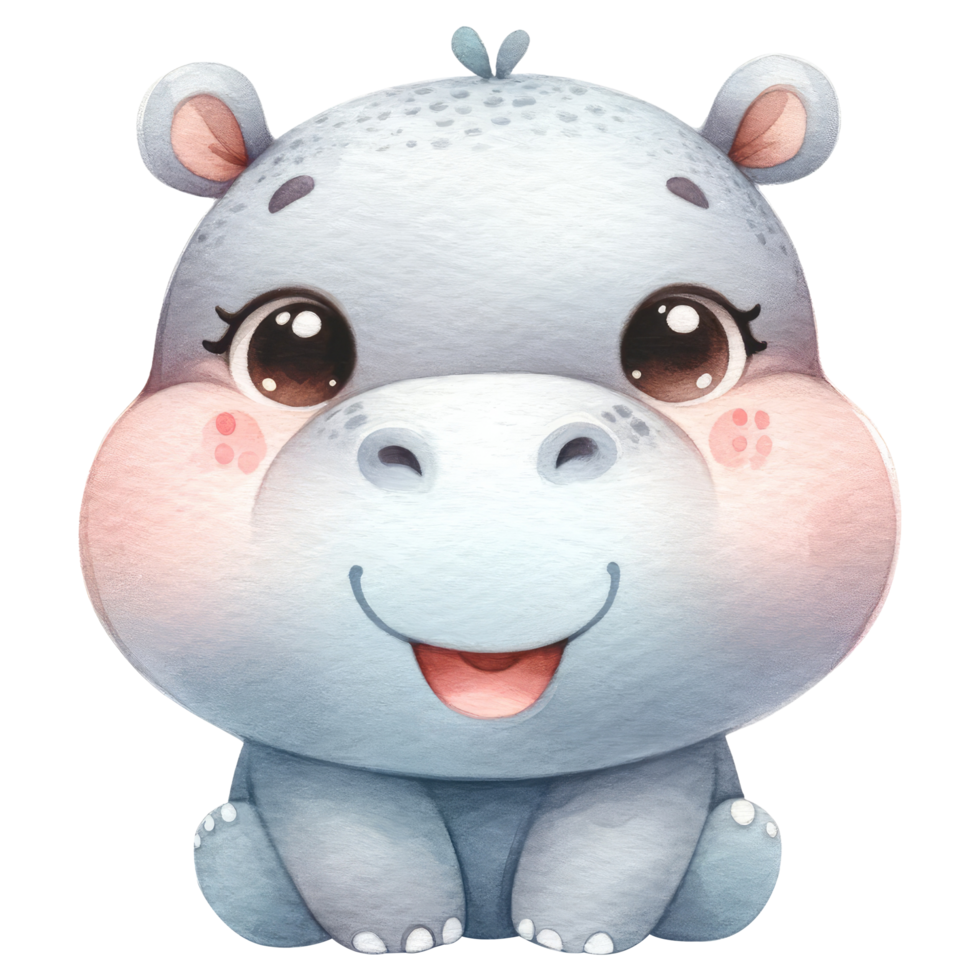 ai généré mignonne dessin animé hippopotame avec une gai sourire. png