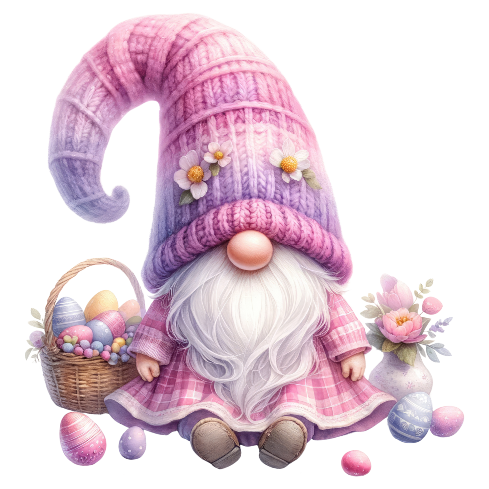 ai genererad nyckfull gnome med påsk ägg illustration png