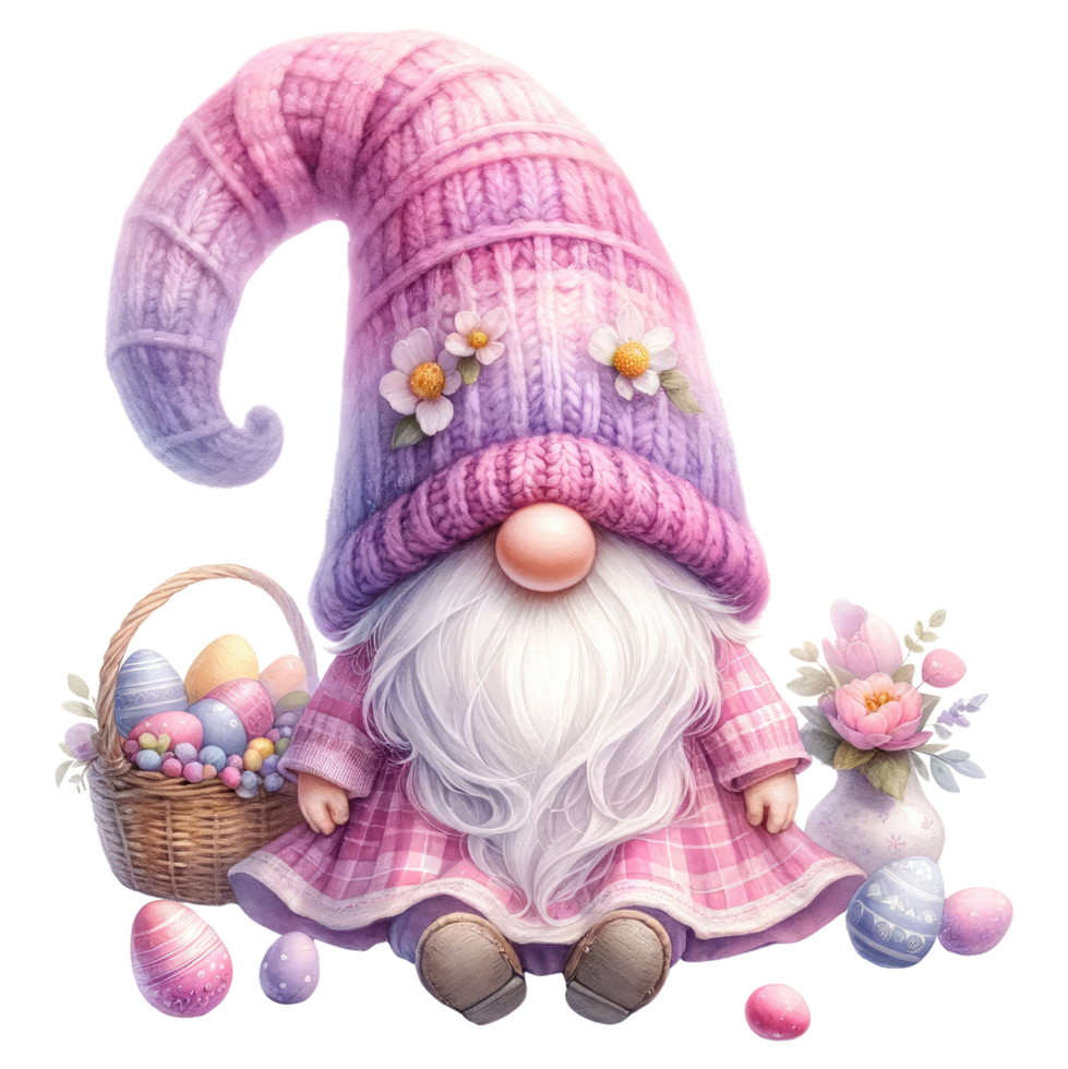 AI generated Whimsical Gnome with Easter Eggs Illustration png