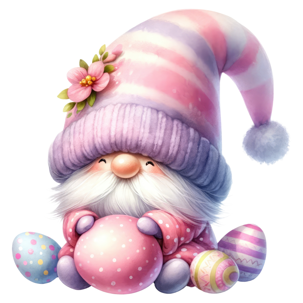 AI generated Whimsical Gnome with Easter Eggs Illustration png