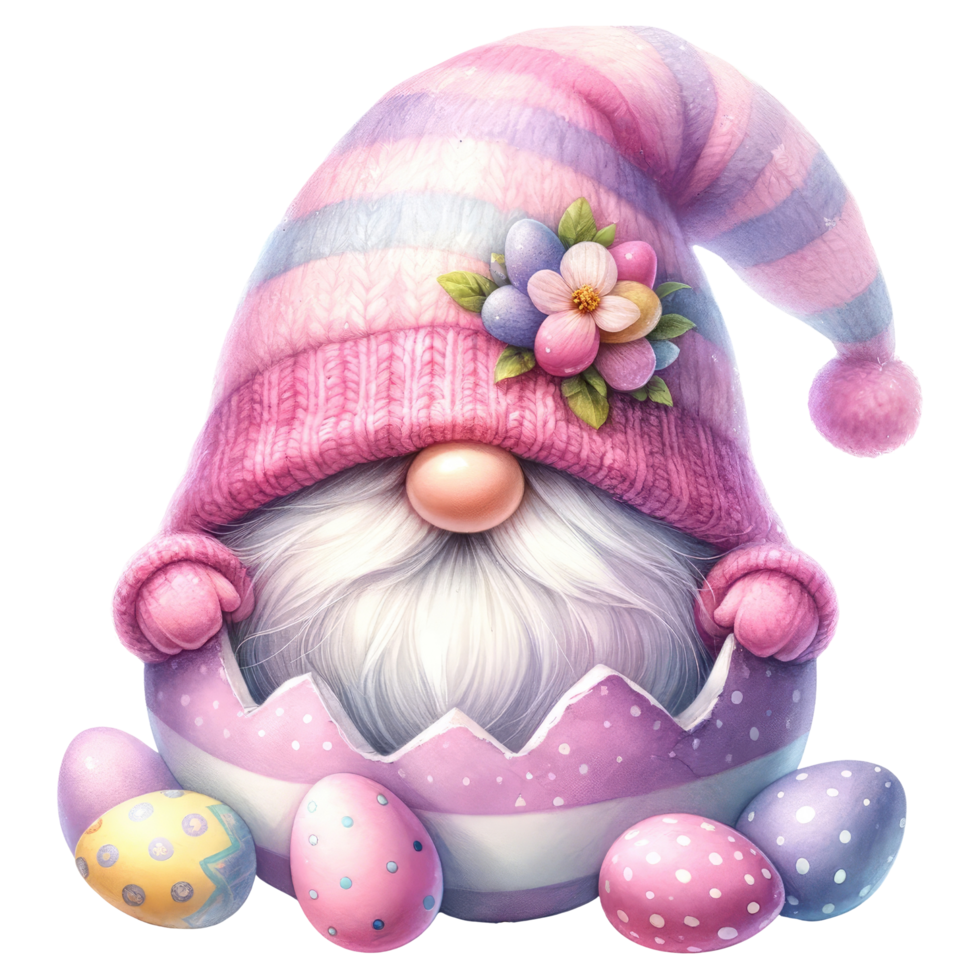 ai genererad nyckfull gnome med påsk ägg illustration png