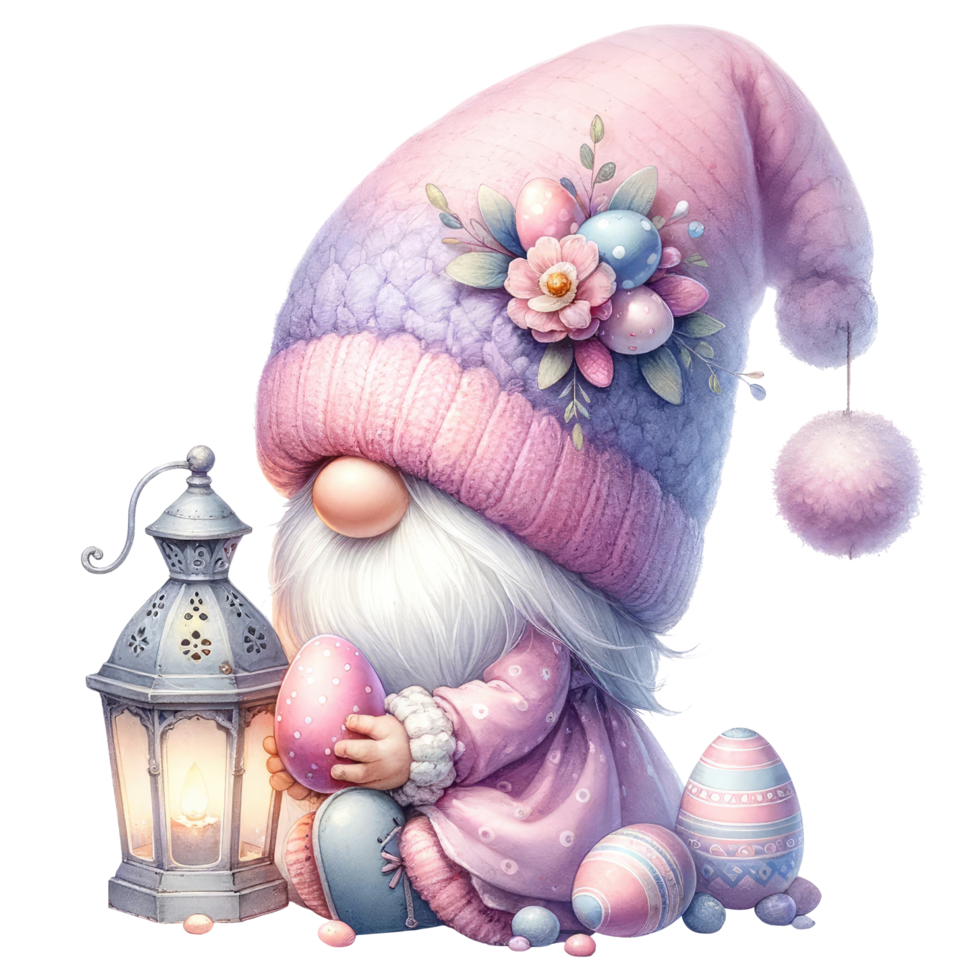 AI generated Whimsical Gnome with Easter Eggs Illustration png