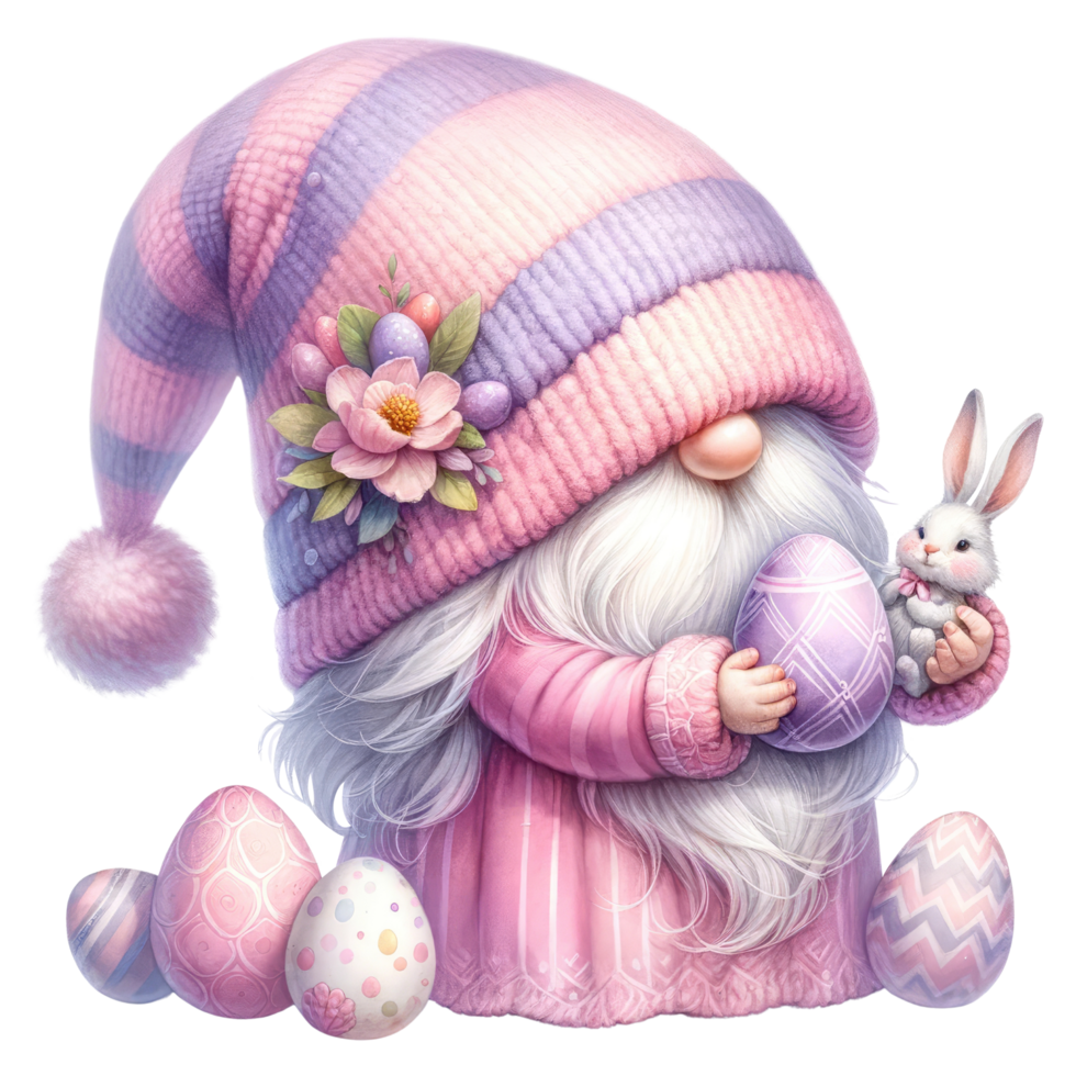 AI generated Whimsical Gnome with Easter Eggs Illustration png