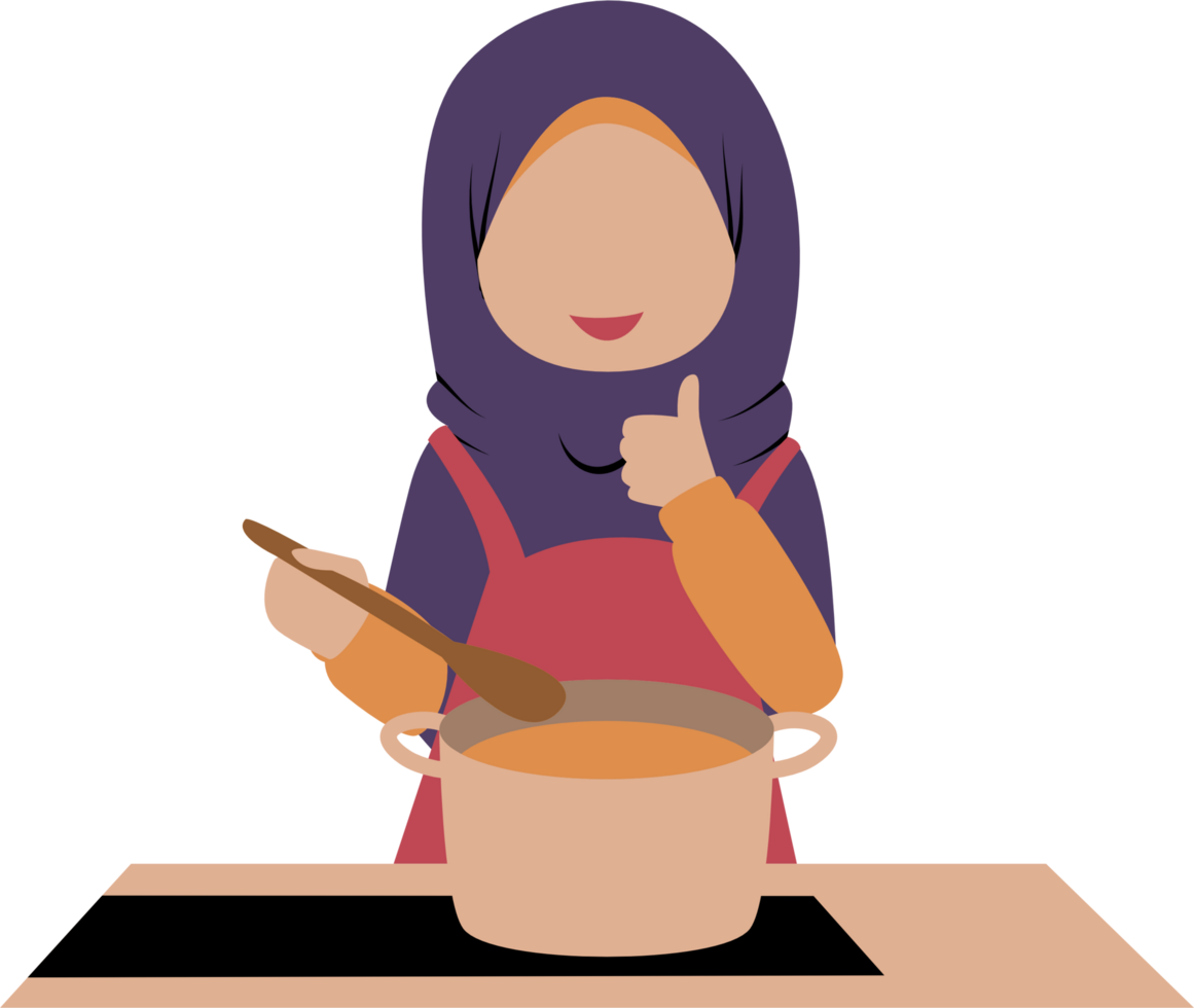 Cartoon of Muslim woman cooking png