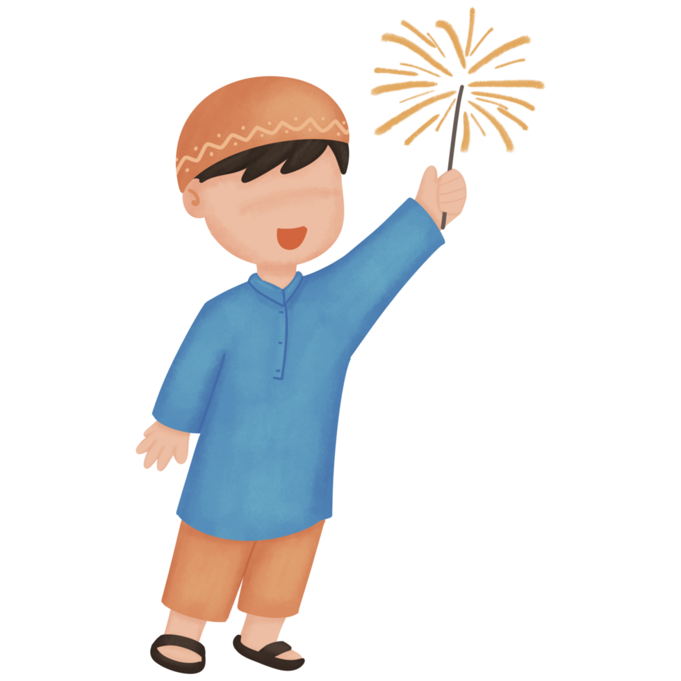 musulman enfant en jouant avec feux d'artifice png