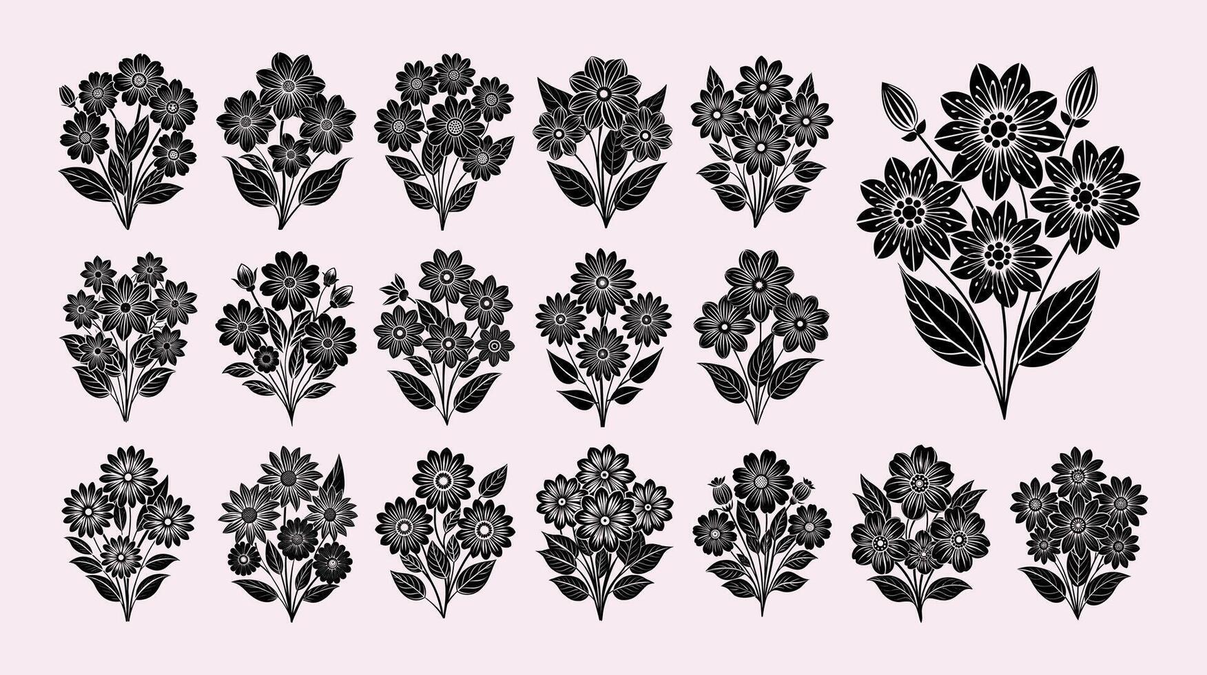 AI generated Set of some flower plant silhouette illustration design vector