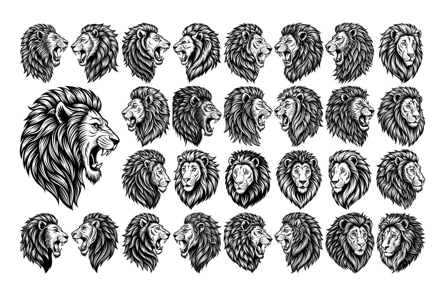 ai generado silueta de lado ver rugido león cabeza ilustración diseño conjunto vector