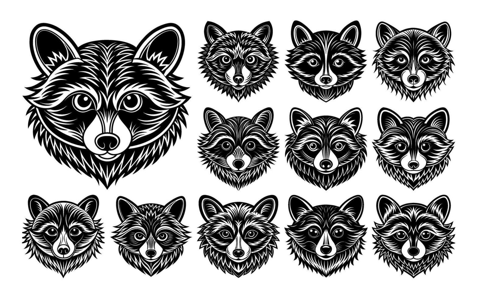 AI generated Cute kawaii raccoon face illustration design bundle vector
