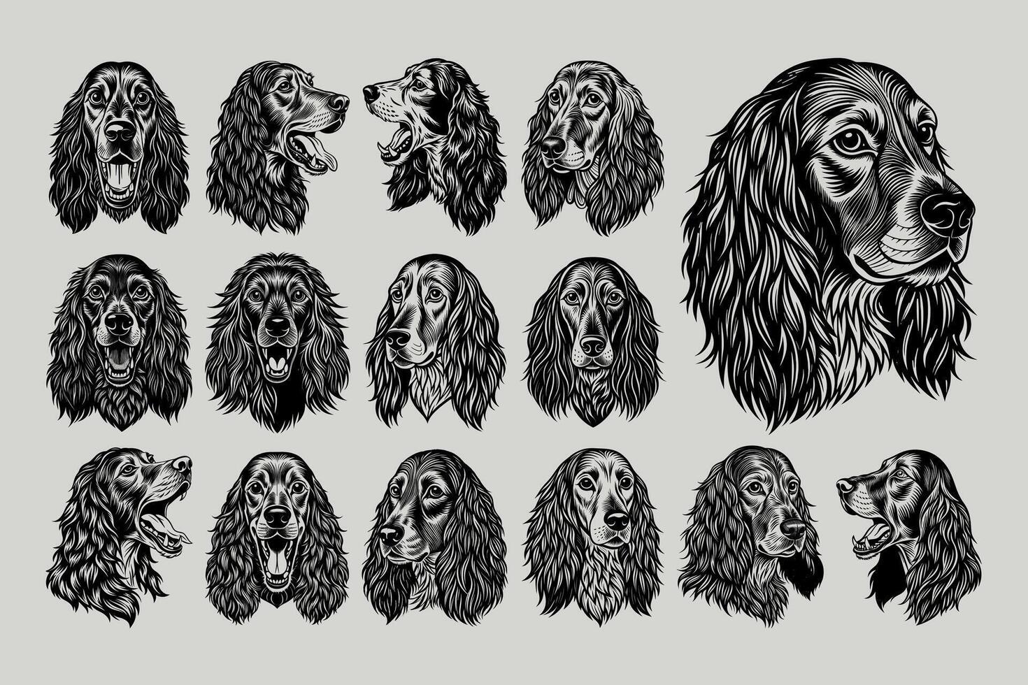 AI generated Collection of detailed english cocker spaniel dog head vector design