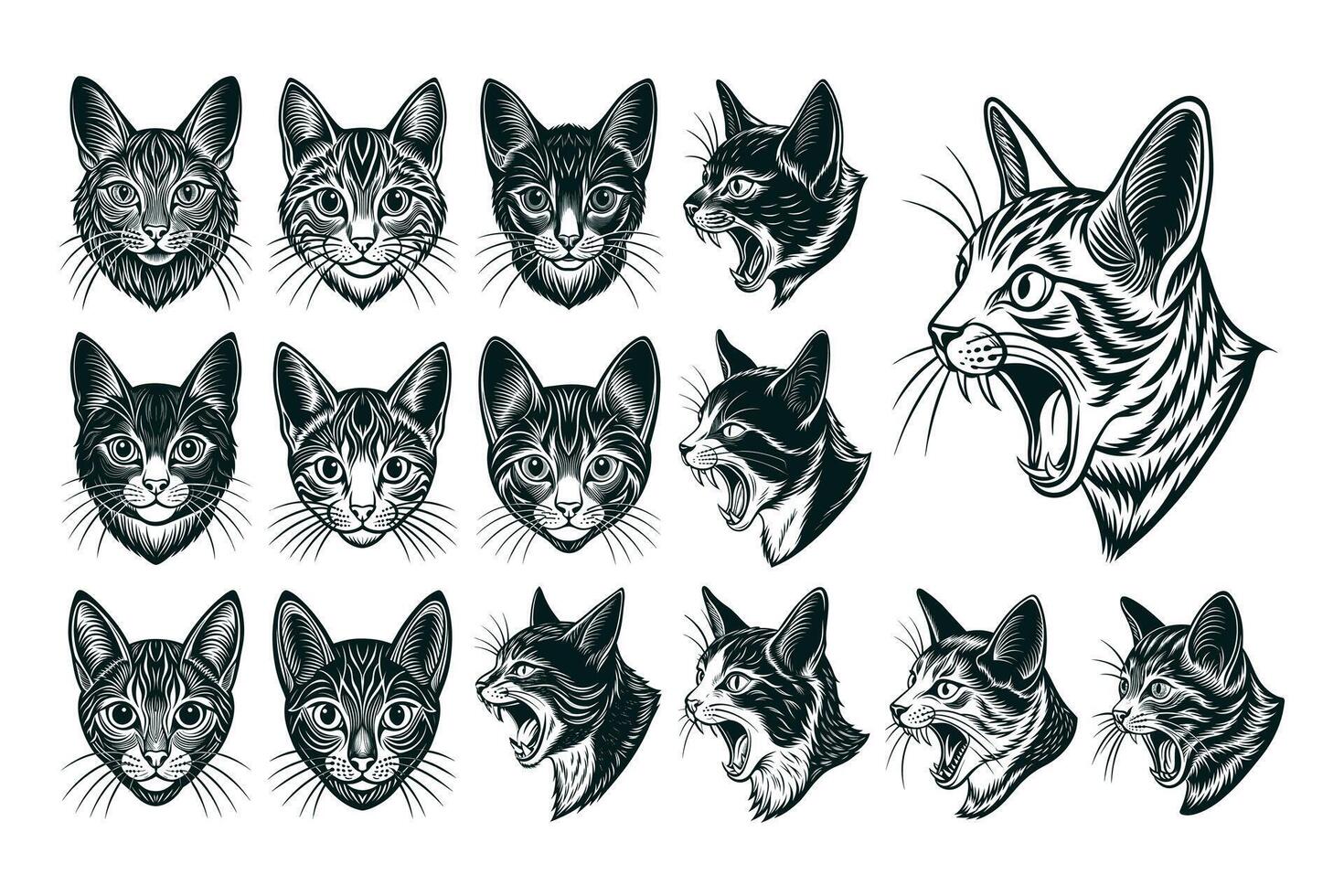 ai generado conjunto de mano dibujado lengua de la isla de Man gato cabeza ilustración diseño vector