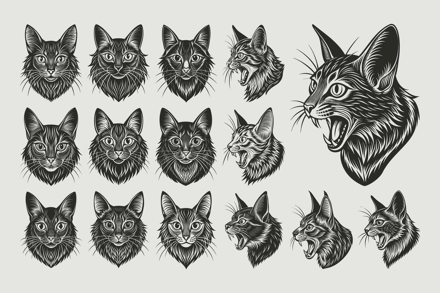 AI generated Hand drawn detail somali cat head illustration design bundle vector