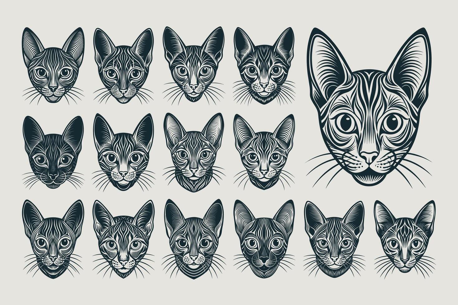 AI generated Set of detailed singapura cat face illustration design vector