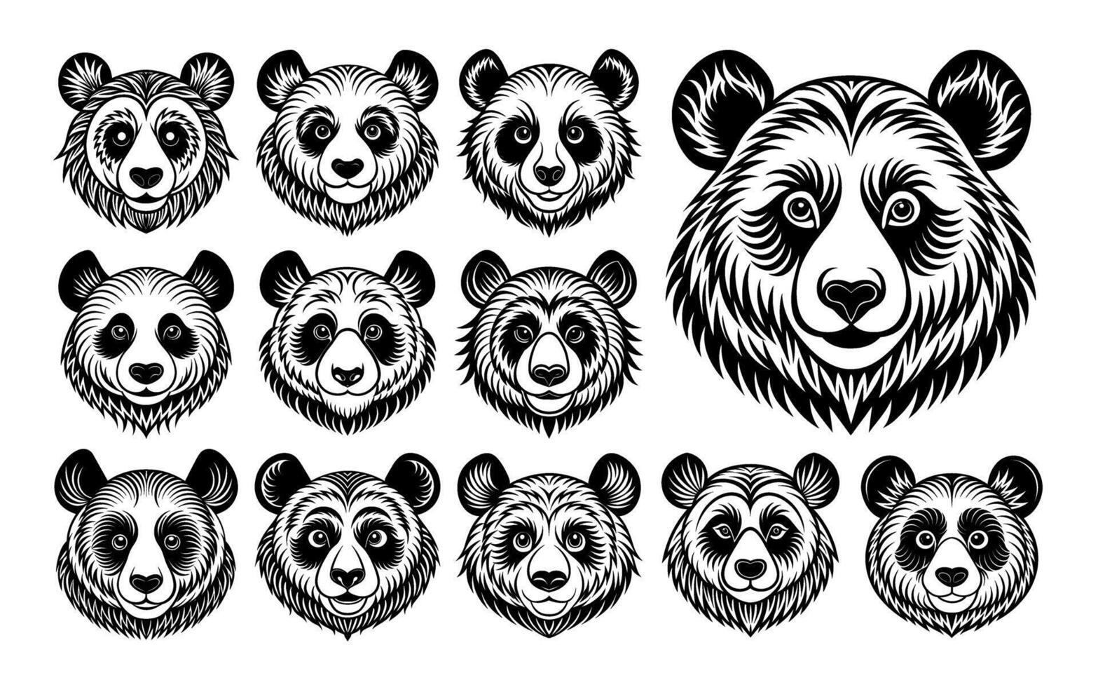 AI generated Flat simple cute panda face sticker design set vector