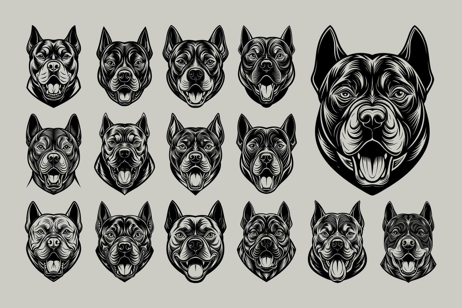 AI generated Front view barking american bully dog face illustration design bundle vector