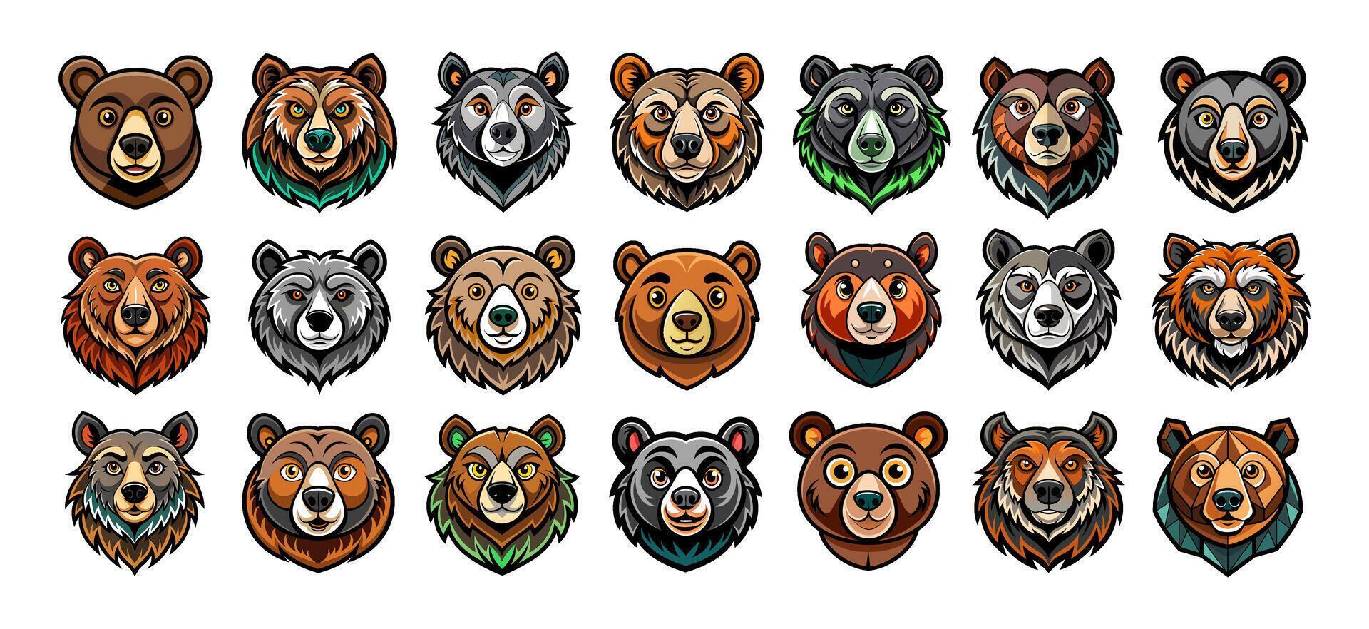 AI generated Simple flat animal bear face illustration design bundle vector