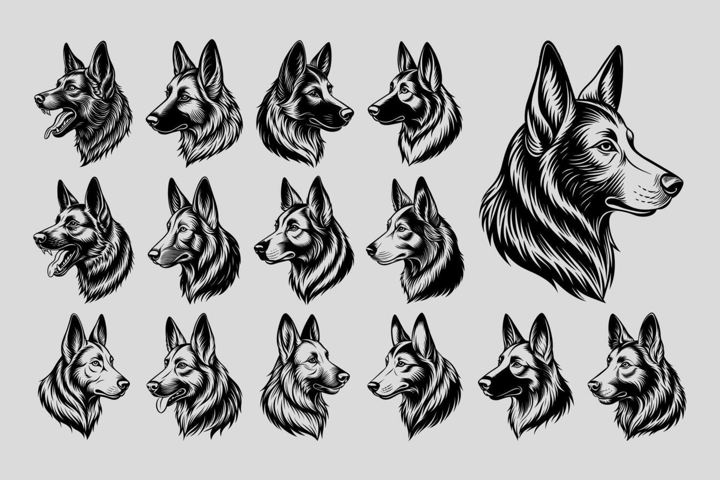 AI generated Illustration of vintage german shepherd dog head design set vector