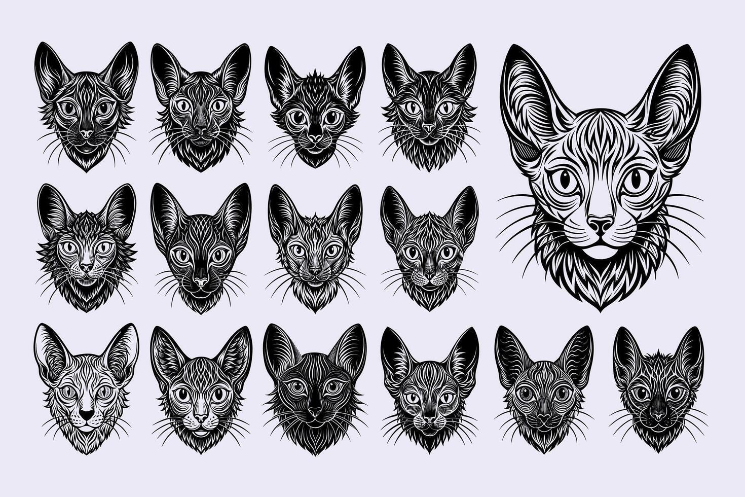 AI generated Hand drawing silhouette of lykoi cat head design set vector