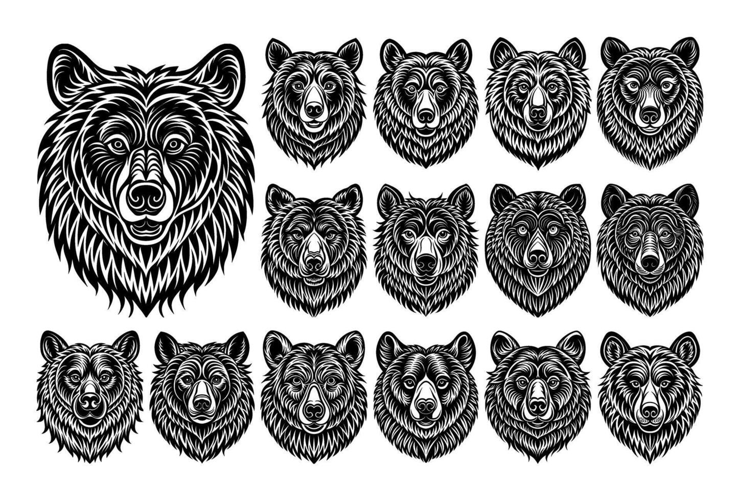 AI generated Collection of hand drawn bear face design vector