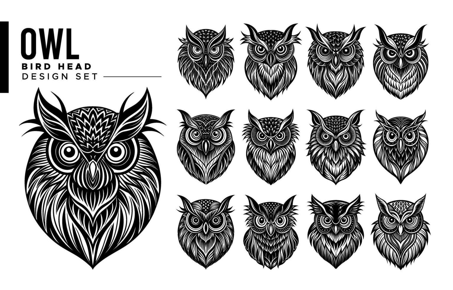 AI generated Detailed owl bird head silhouette design set vector