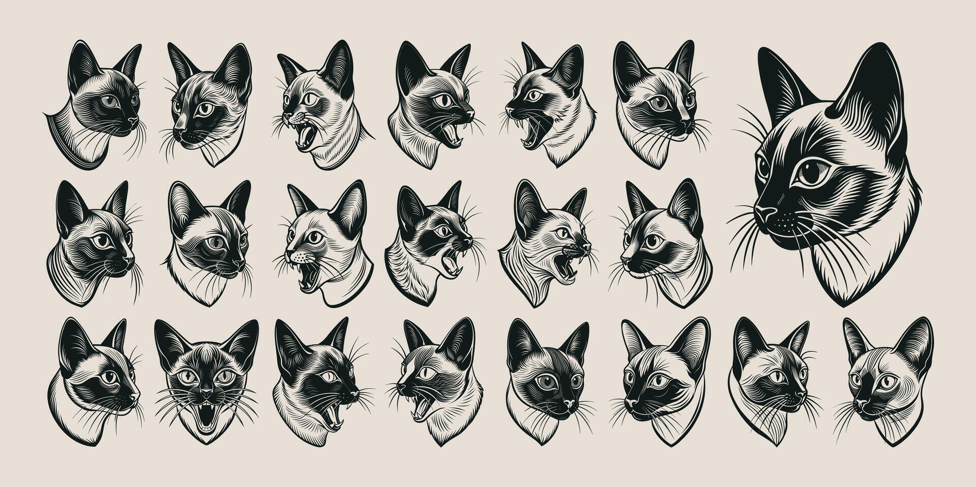 AI generated Bundle of drawing side view siamese cat head design vector