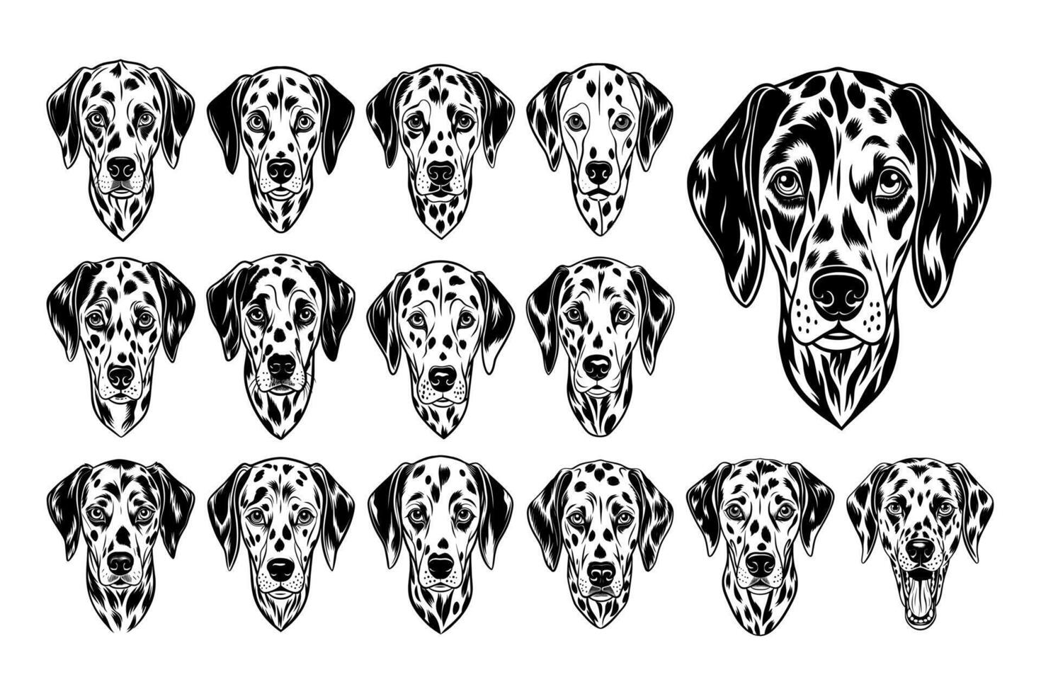 AI generated Front view of dalmatian dog face head sticker design set vector