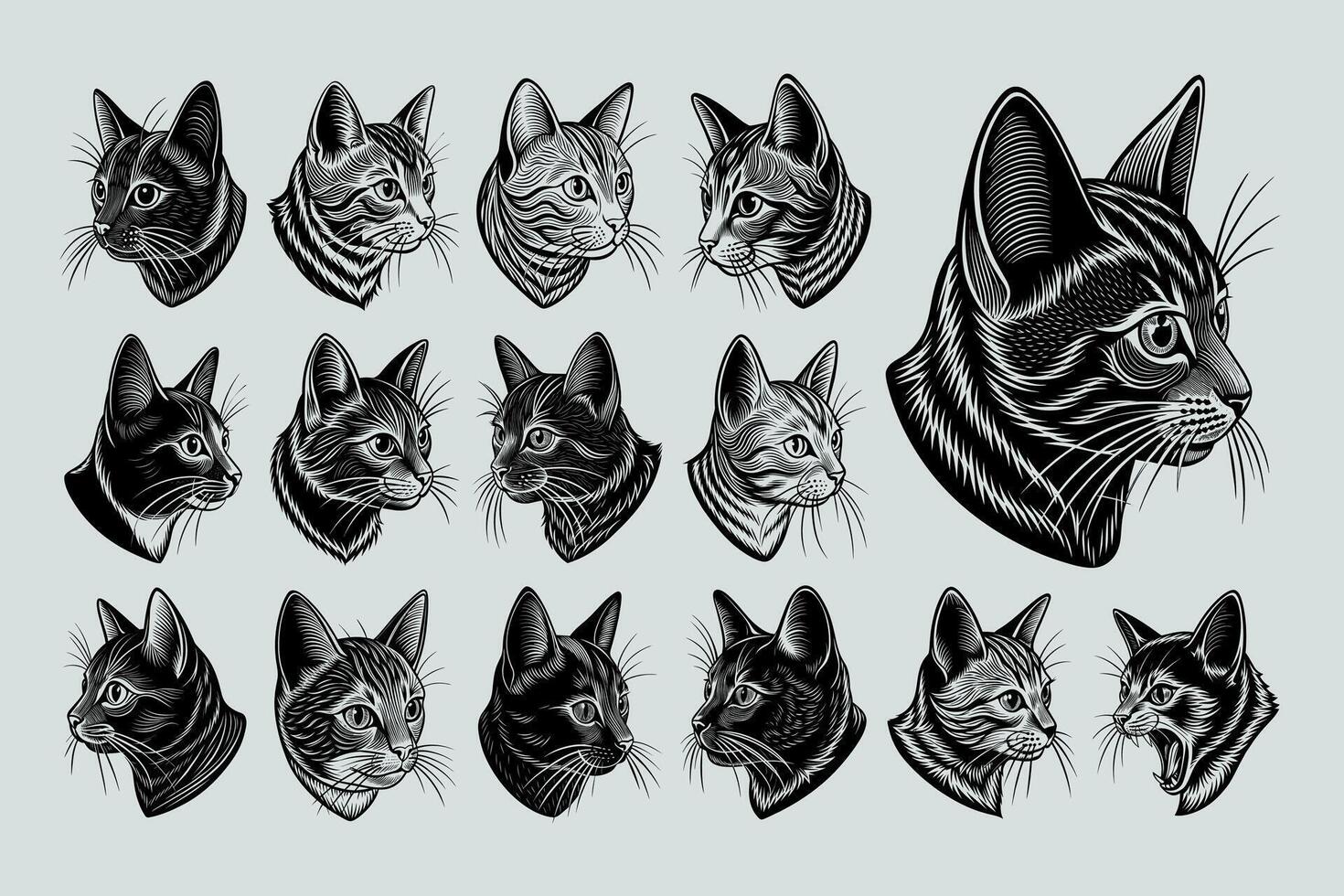 AI generated Illustration of profile side chartreux cat head tshirt design set vector