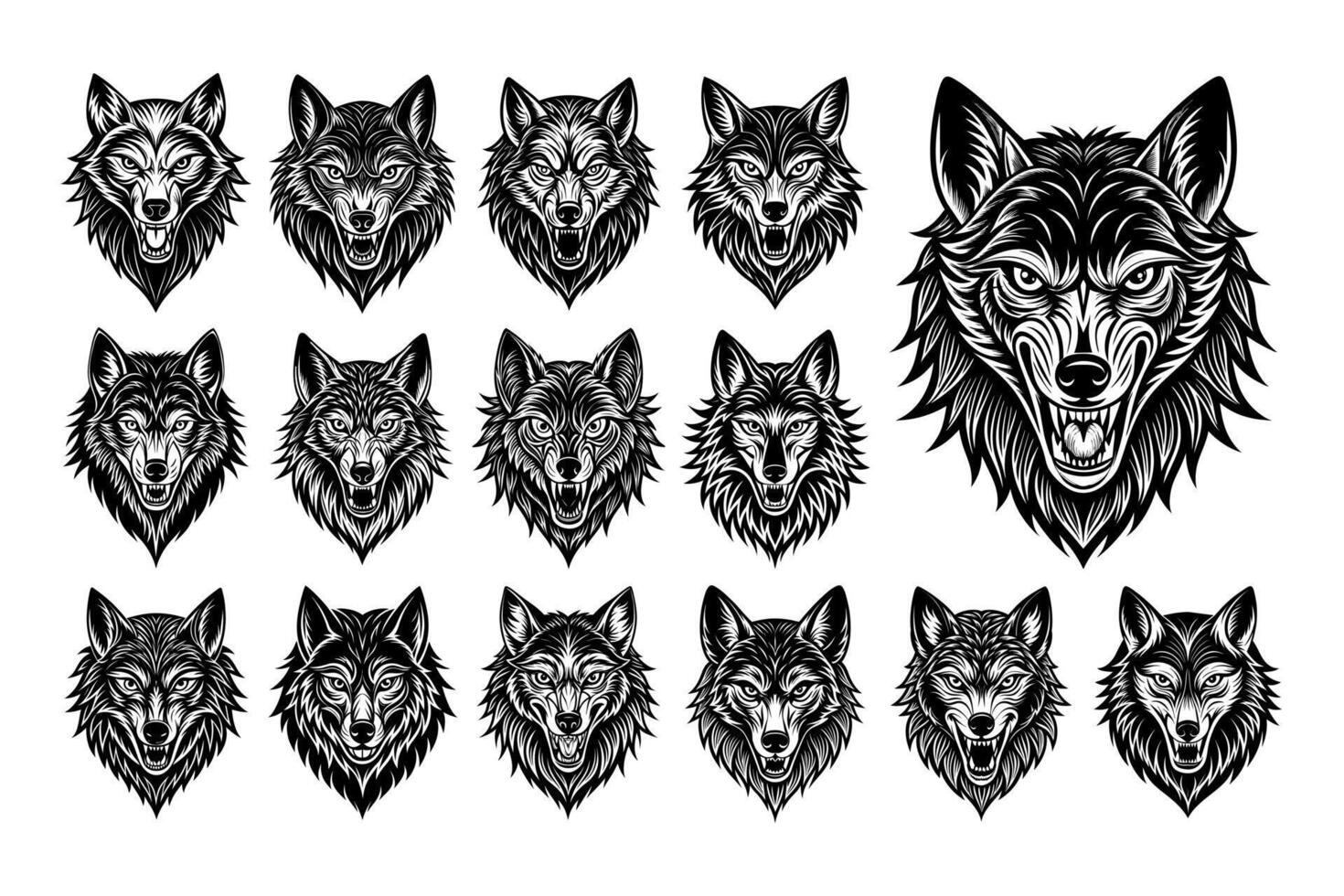 AI generated Flat angry wolf head illustration design bundle vector